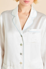 Coco Ivory Powder Blue Pajamas in Silk Satin