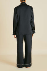 Coco Jet Black Pajamas in Silk Satin