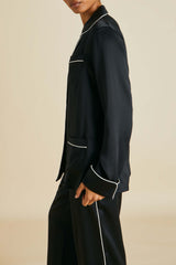 Coco Jet Black Pajamas in Silk Satin