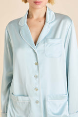 Coco Powder Blue Ivory Pajamas in Silk Satin
