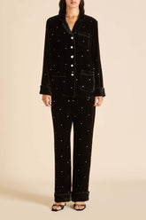 Coco Teese Black Crystal Pajamas in Silk Velvet