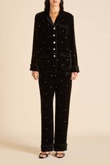 Coco Teese Black Crystal Pajamas in Silk Velvet