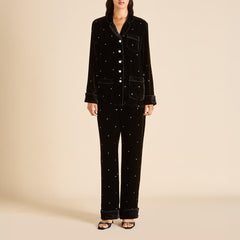 Coco Teese Black Crystal Pajamas in Silk Velvet