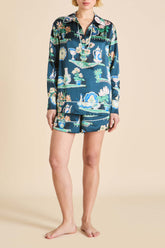 Ebba Giotto Green Plate Pajamas in Silk Satin