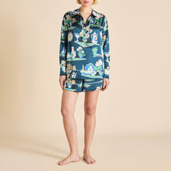 Ebba Giotto Green Plate Pajamas in Silk Satin