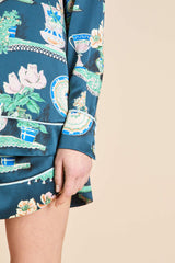 Ebba Giotto Green Plate Pajamas in Silk Satin
