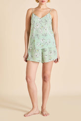 Elle Delfina Green Floral Camisole Set in Silk Crêpe de Chine