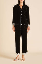 Fifi Valentina Black Crystal Fringe Pajamas in Silk Velvet