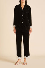 Fifi Valentina Black Crystal Fringe Pajamas in Silk Velvet