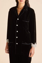 Fifi Valentina Black Crystal Fringe Pajamas in Silk Velvet