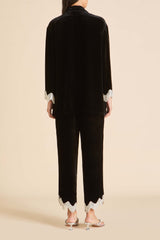Fifi Valentina Black Crystal Fringe Pajamas in Silk Velvet