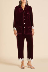 Fifi Victoria Red Crystal Fringe Pajamas in Silk Velvet