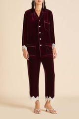 Fifi Victoria Red Crystal Fringe Pajamas in Silk Velvet