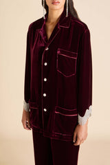 Fifi Victoria Red Crystal Fringe Pajamas in Silk Velvet