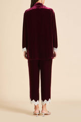Fifi Victoria Red Crystal Fringe Pajamas in Silk Velvet