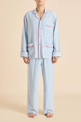 Laurent Cerulean Blue Pyjamas in Sandwashed Silk