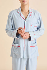 Laurent Cerulean Blue Pyjamas in Sandwashed Silk