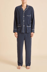 Laurent Navy Pyjamas in Sandwashed Silk