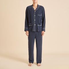 Laurent Navy Pyjamas in Sandwashed Silk