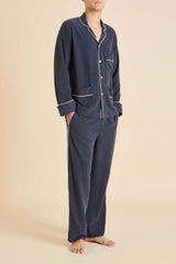 Laurent Navy Pyjamas in Sandwashed Silk