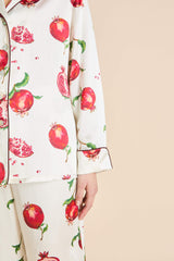 Lila Allegra Ivory Pomegranate Pajamas in Silk Satin