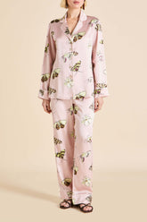 Lila Elda Pink Moth Pajamas in Silk Satin
