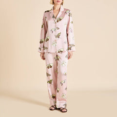 Lila Elda Pink Moth Pajamas in Silk Satin