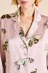 Lila Elda Pink Moth Pajamas in Silk Satin