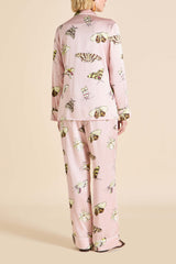 Lila Elda Pink Moth Pajamas in Silk Satin