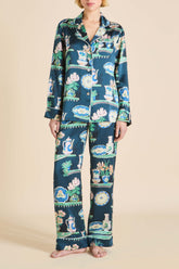 Lila Giotto Green Plate Pajamas in Silk Satin