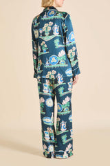 Lila Giotto Green Plate Pajamas in Silk Satin
