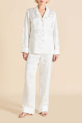 Lila Liliana Ivory Floral Pajamas in Silk Jacquard