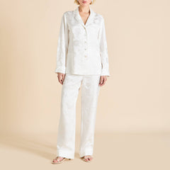 Lila Liliana Ivory Floral Pajamas in Silk Jacquard