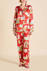 Lila Renata Red Plate Pajamas in Silk Satin