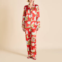 Lila Renata Red Plate Pajamas in Silk Satin