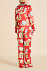 Lila Renata Red Plate Pajamas in Silk Satin