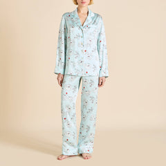 Lila Serafina Blue Floral Pajamas in Silk Satin