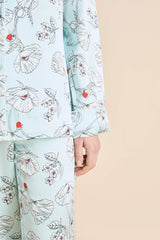 Lila Serafina Blue Floral Pajamas in Silk Satin
