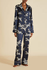 Lila Zizi Navy Pajamas in Silk Satin