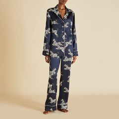 Lila Zizi Navy Pajamas in Silk Satin