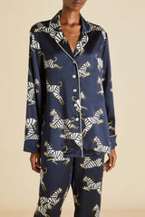 Lila Zizi Navy Pajamas in Silk Satin