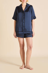 Marlene Navy Pajamas in Silk Satin