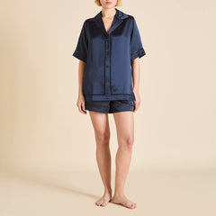 Marlene Navy Pajamas in Silk Satin