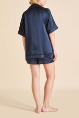 Marlene Navy Pajamas in Silk Satin