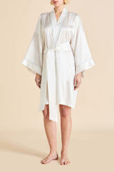 Mimi Ivory Powder Blue Robe in Silk Satin