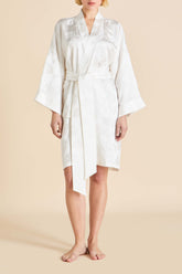 Mimi Liliana Ivory Floral Robe in Silk Jacquard
