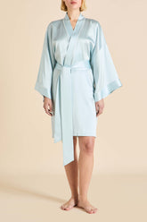 Mimi Powder Blue Ivory Robe in Silk Satin