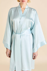 Mimi Powder Blue Ivory Robe in Silk Satin