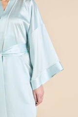 Mimi Powder Blue Ivory Robe in Silk Satin