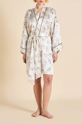 Mimi Rosalia Ivory Floral Robe in Silk Satin